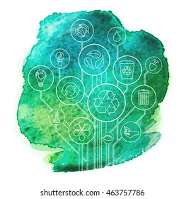 Ecology Infographic With Aquarelle Stain