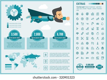 Ecology infographic template and elements. The template includes illustrations of hipster men and huge awesome set of thin line icons. Modern minimalistic flat vector design.