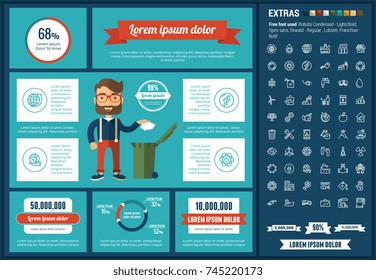Ecology infographic template and elements. The template includes illustrations of hipster men and huge awesome set of thin line icons. Modern minimalistic flat vector design.