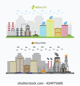 Ecology infographic vector elements illustration and environmental risks and pollution. City life background set.