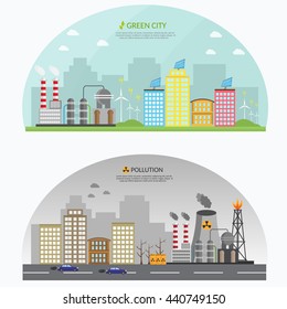Ecology infographic vector elements illustration and environmental risks and pollution. City life set.