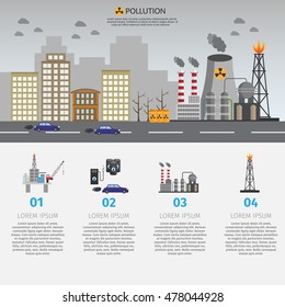 Ecology infographic vector elements illustration and environmental risks and pollution. City life set.