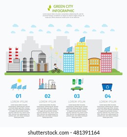 Ecology infographic vector elements illustration and environmental risks and pollution. City life set.