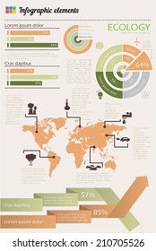 Ecology infographics collection, charts, world map, graphic vector elementsEcology infographics collection, charts, world map, graphic vector elements