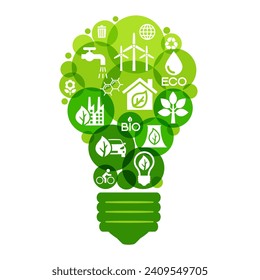 Ökologie Infografik Design Elemente. Vorlagenzwiebel mit Öko-Symbolen. Hintergrund der Klimastrategie. Vektorwebdesign. 