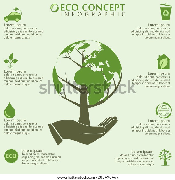 Ecology infographics elements, world globe and\
tree concept, Ecology info graphic bio organic web image, Ecology\
infographic vector illustration, Greet Tree info-graphics, Ecology\
infographic template
