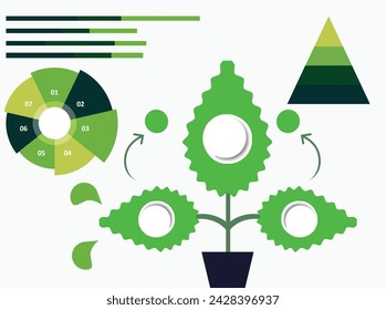 infografías ecológicas, plantilla de información ambiental e iconos vectoriales, diseño de plantas, verde