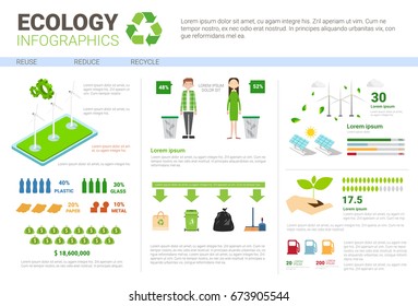 Ecology Infographics World Environmental Protection Green Energy Concept Banner With Copy Space Vector Illustration