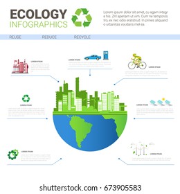 Ecology Infographics World Environmental Protection Green Energy Concept Banner With Copy Space Vector Illustration