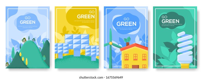Ecology information cards set. Eco infographic concept  background. Layout modern pages. Ecological template of flyer, magazines, posters, book cover, banners. Grain texture, noise effect