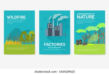 Ecology information cards set. Ecological template of flyear, magazines, posters, book cover, banners. Eco infographic concept  background. Layout illustrations modern pages with typography