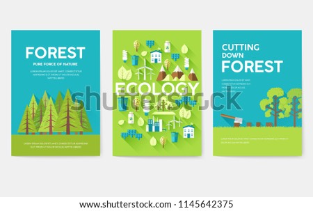 Ecology information cards set. Ecological template of flyear, magazines, posters, book cover, banners. Eco infographic concept  background. Layout illustrations modern pages with typography
