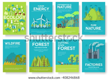 Ecology information cards set. Ecological template of flyear, magazines, posters, book cover, banners. Eco infographic concept  background. Layout illustrations modern pages with typography text