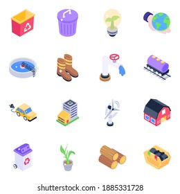 
Ecology Isometric Icons Vectors Pack 