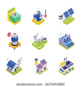 Conjunto de Ilustración vectorial isométrica de ecología 1
