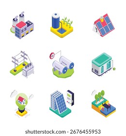 Conjunto de Ilustración vectorial isométrica de ecología 4