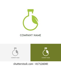 Ecology lab logo - test tube and fresh green sprout on the white background