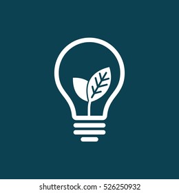 ecology lamp tube with leaf icon on blue background