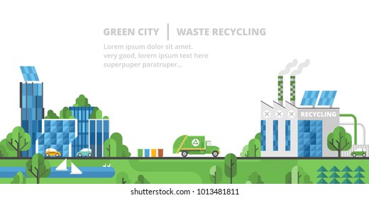 Ecology landscape. Green city, waste recycling.