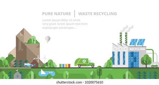 Ecology landscape. Pure nature, waste recycling.