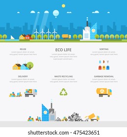 Ecology landscape .Waste recycling garbage truck brought to the processing plant processed waste
