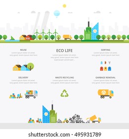 Ecology landscape .Waste recycling garbage truck brought to the processing plant processed waste