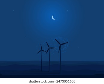 Ecology landscape. Windmill and recycle energy. Vector illustration