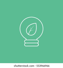 Ecology Leaf In Ball Line Icon On Green Background