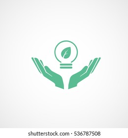 Ecology Leaf In Ball On Hand Green Flat Icon On White Background