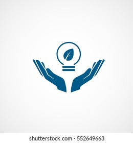 Ecology Leaf In Ball On Hands Blue Flat Icon On White Background
