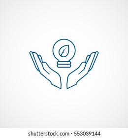 Ecology Leaf In Ball On Hands Blue Line Icon On White Background