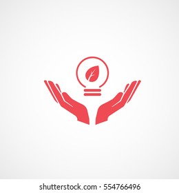 Ecology Leaf In Ball On Hands Red Flat Icon On White Background
