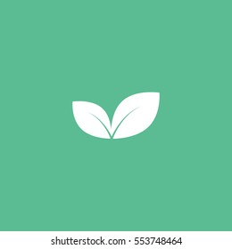 Ecology Leaf Flat Icon On Green Background