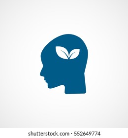 Ecology Leaf In Head Blue Flat Icon On White Background