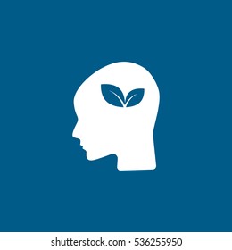 Ecology Leaf In Head Flat Icon On Blue Background