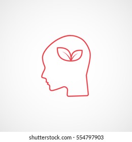Ecology Leaf In Head Red Line Icon On White Background