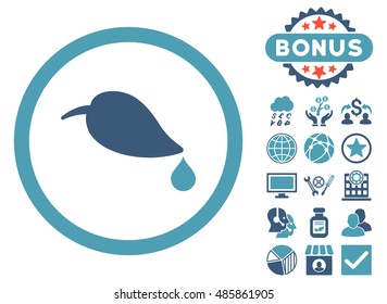 Ecology Leaf icon with bonus images. Vector illustration style is flat iconic bicolor symbols, cyan and blue colors, white background.