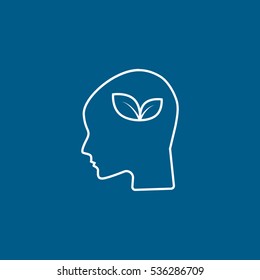 Ecology Leaf n Head Line Icon On Blue Background