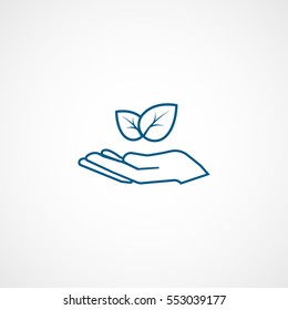 Ecology Leaf On Hand Blue Line Icon On White Background