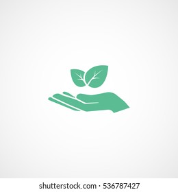 Ecology Leaf On Hand Green Flat Icon On White Background