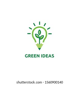 Ecology leaf, pencil and light bulb shape symbol icon. Green idea concept. Vector illustration. Logo design for corporate business