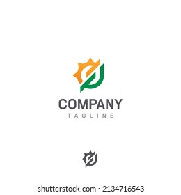 ecology leaf and sun agricultural vector logo