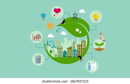 Ecology life, eco city vector banner illustration ( ecology concept , nature conservation )