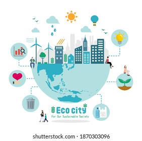 Ecology life, eco city vector illustration ( ecology concept , nature conservation )