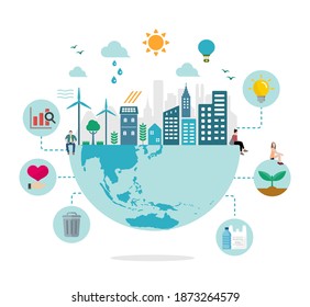 Ecology life, eco city vector illustration ( ecology concept , nature conservation )