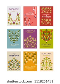 Ecology lifestyle cards set, ecological templates for poster, banner, flyer, invitation, brochure vector illustrations