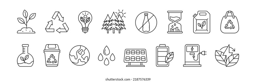 Ecology line art icon set design template vector illustration