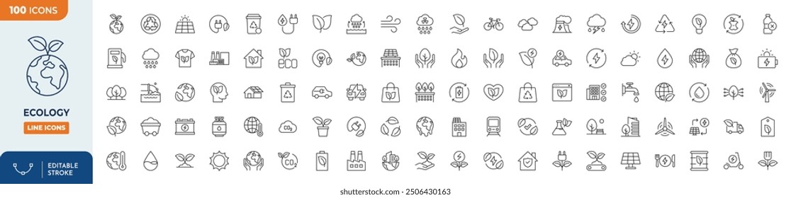 Ecology Line Editable Icons set.	
