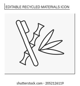 Ecology line icon. Bamboo toothbrush. Organic brush. Recycled materials concept. Isolated vector illustration. Editable stroke