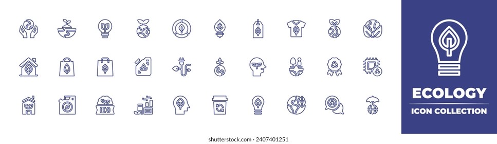 Ecology line icon collection. Editable stroke. Vector illustration. Containing friendly fabric, balance, ecological, friendly, energy, inspiration, care, home, eco, eco bag, ecology.